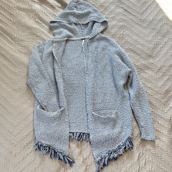 Free People Gray Hooded Cardigan with Fringe - Picture 1 of 6